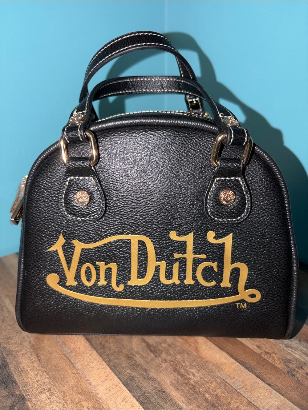 Von Dutch Black Bowling Bag with Gold Logo